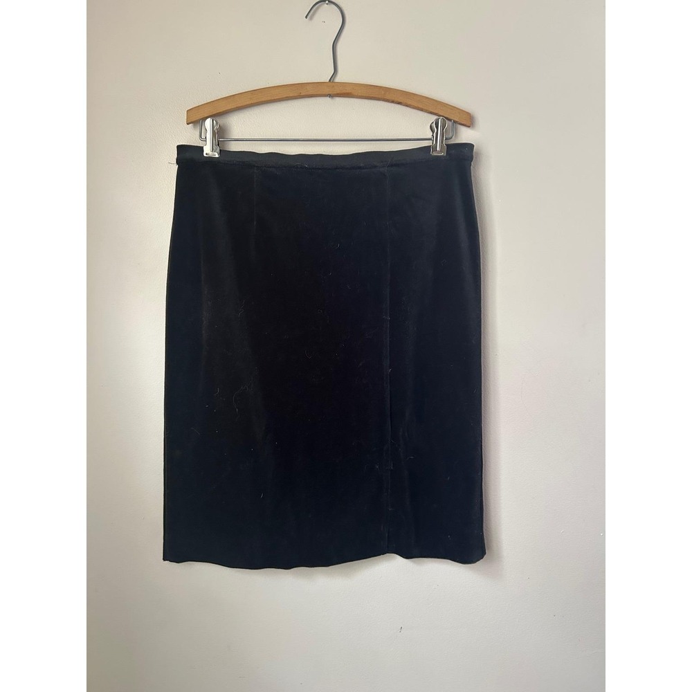 VTG Black Velvet Pencil Skirt Knee Length Women Size 12 Classic Sophisticated
